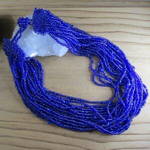Vintage Royal Blue Glass Seed Bead with Crystal Detail Multistrand Choker